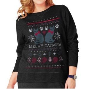 Meowy Catsmas Faux Knit Print Sweatshirt